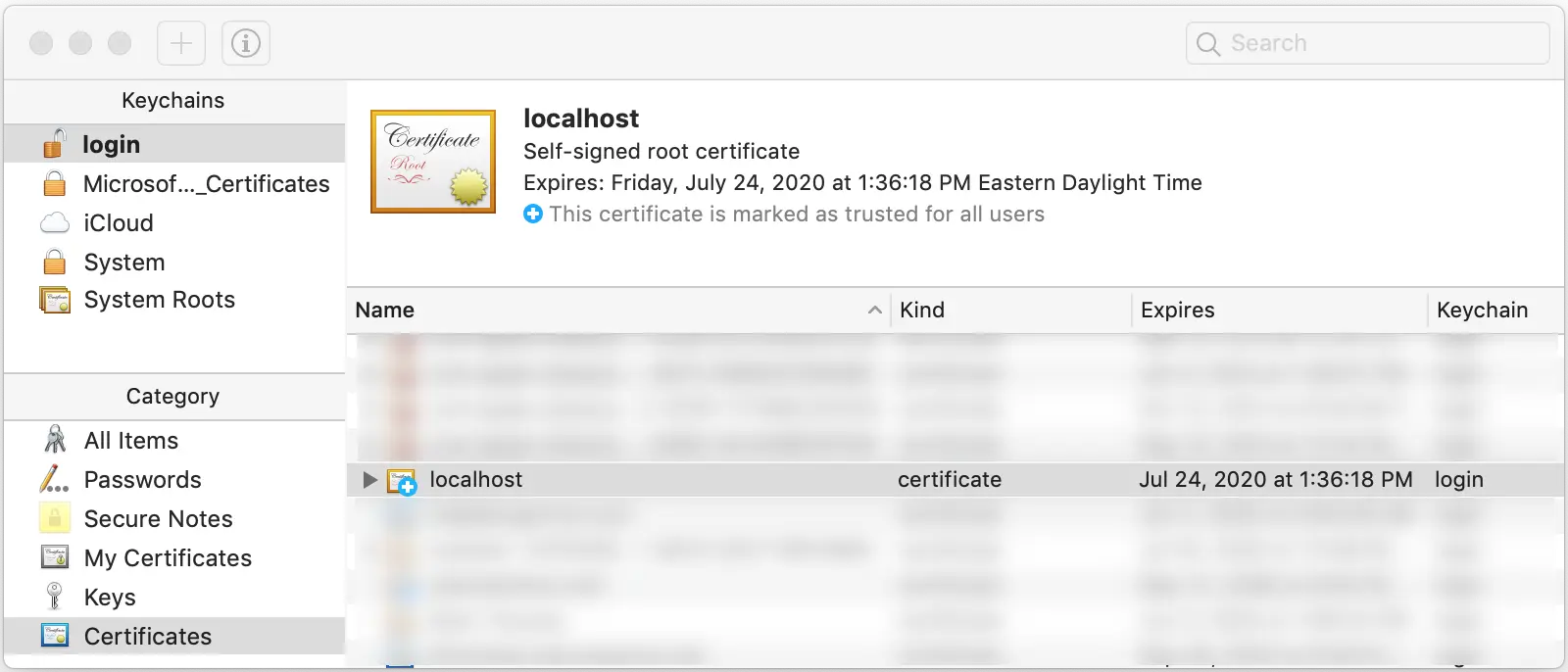 Keychain Access Localhost Certificate